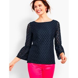rsvp by Talbots Navy Lace Bell-Sleeve Top Size M